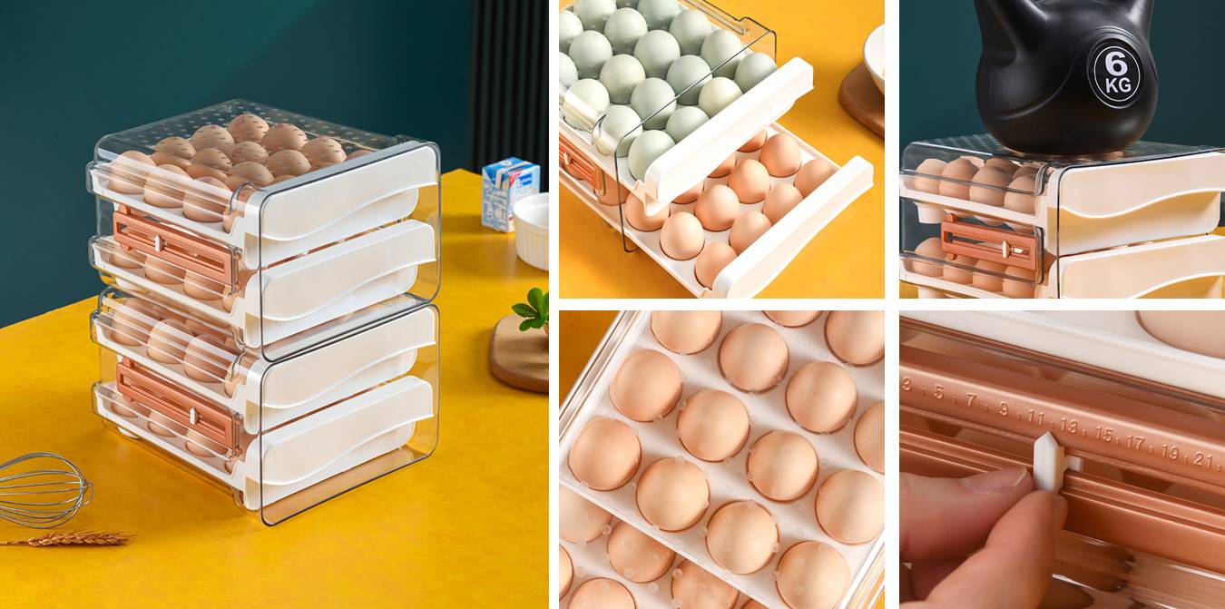 2-Layer Egg Storage Container with Time Scale (Drawer Type)